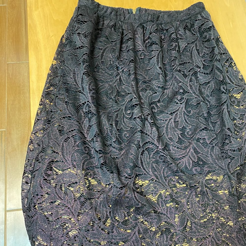 Fire Los Angeles NWT Women's Medium Shiny Hot Fudge Color Lace Knee Length Skirt